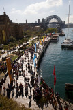Pilgrims at Circular Quay West with Sydney Harbour Bridge Australia