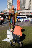 Statue of Christ with worker