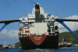 Cargo ship approaching the Queen Juliana Bridge