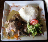 Blanquette de veau with rice and salad