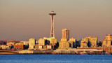 gold and blue Space Needle