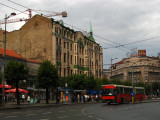 Side of Hotel Moskva with city bus