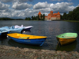 Docked boats with the Island Castle