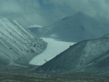 Glaciers seen in the train of new railway on Tibet Plateau