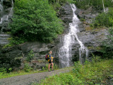 Walker and waterfall