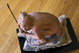 crouching indian brave top view - clay/terra cotta