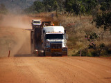 On the Gibb River Road, a road train gets stuck in a rut