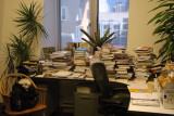 Chomsky desk: Mountains of books