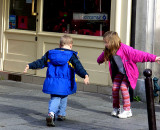 child duet dancing to Rue Cler musicians
