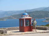 Roadside shrine and west coast views near Elata, Chios Island