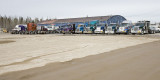 Trucks lined up at former base area in Moosonee