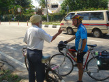 chatting with a local bike commuter