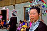 3186 Young Kam woman with traditional headdress for the new drum tower celebration.