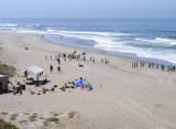 Group exercising on the beach.