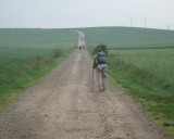 Cathy walking the meseta near Graon