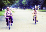 1974 - RDC Art Donley, USCGR and another Coastie on rental bikes in Williamsburg