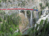 Regular train from Chur nearing Filisur on the Landwasser viaduct