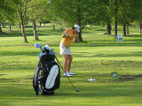 Juli Inkster on the practice range