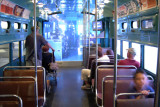 The inside of an L train in Chicago.