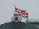HMS Illustrious -Bergen-Norway-May 2007-Union Jack is well protected-Gatling at the Bow