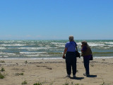 Becky & Lea looking out at lake Huron (Sauble Beach). It was a very windy day!