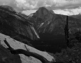 Half Dome from the Upper Falls Trail Black and White.jpg