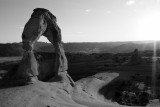Delicate Arch from rear angle at sunset wide black and white.jpg