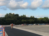 Biker coming around the corner