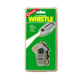 Whistle, lanyard, compass, thermometer, LED light, magnifying glass for map details, etc