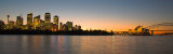 Sydney CBD skyline, Opera House and Bridge at dusk pano