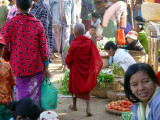 Boy monk in market