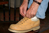 Ed ties his shoe