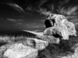 View over Chesil Beach from Portland in Black and White