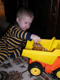joe puts the star garland in his dump truck (what else would you do with it?)