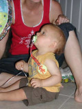 checking out his balloons