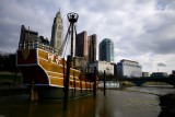 Downtown Columbus, Ohio with full-sized replica of the Santa Maria in forefront