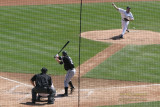 Tigers pitcher Justin Verlander pitching to White Sox designated hitter Jim Thome