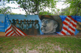 Wall mural of Teddy Roosevelt at Ballast Point Pier in Tampa, Florida
