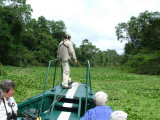 We navigate a river clogged with vegetation