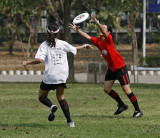Jiew catching the disc in the endzone