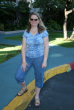Exactly one year later!  Ang stepped off the same curb where she fell and broke her left foot and right ankle on 1/26/06