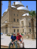 My brother (in blue) and I (in red) in front of Mohammed Ali Mosquee