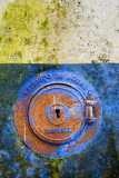 Rusty water service in blue and white