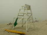 Lifeguard chair in fog Jones Beach