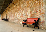 Benches under awning, West, Texas