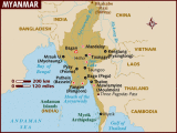 Map of Myanmar with star indicating Bagan.