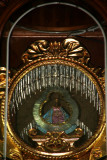 Statue of Virgin Suyapa in the chapel. A peasant allegedly found the original 6 cm statue (1747).  Later, she was made a saint.