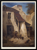 Interieur de cour rustique a Fontainbleau, vers 1845