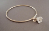 WB3 - Snow Drop Bangle (silver, vintage glass & white pearl)