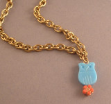 WVB2- Owl Bracelet (on brass chain with cinnabar flower)